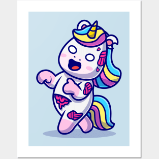 Cute Unicorn Zombie Cartoon Posters and Art